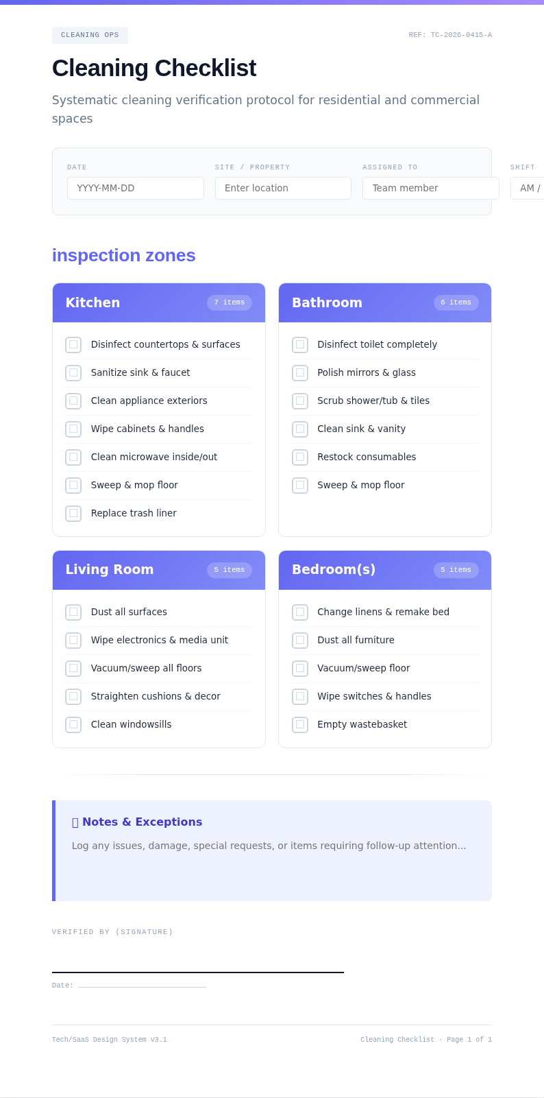 Bold contemporary tech saas cleaning checklist
